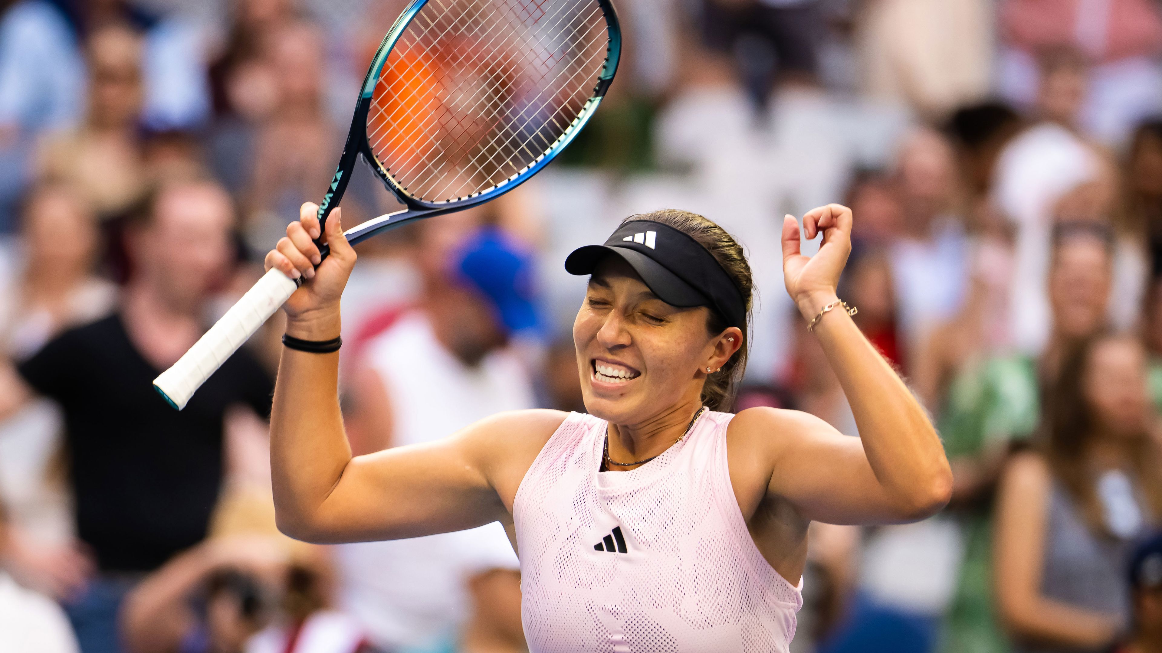 Jessica Pegula reacts to defeating Barbora Krejcikova in her fourth round of the 2023 Australian Open. 