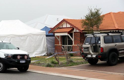 Police are still inside the cordoned off home, three days after the triple murder. Picture: 9NEWS