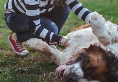 Woman at dog park with pooch