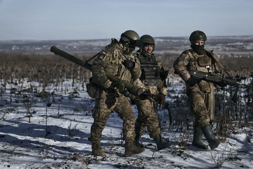 Ukrainian soldiers on their positions in the frontline near Soledar, Donetsk region, Ukraine, on Jan. 11, 2023. 