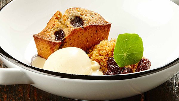 Gary Mehigan's warm financiers with tea-soaked sultanas and oloroso ice-cream