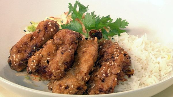 Japanese crispy chicken and coleslaw