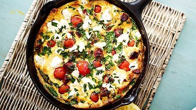 Chorizo, tomato and feta omelette