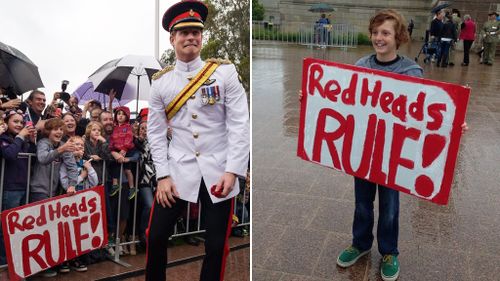 Prince Harry poses with his devoted throng of redheaded fans. (AAP/Instagram)