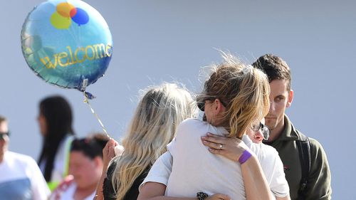 Mallacoota bushfire evacuees arrive at the Somerville Recreation Centre in Somerville south-east of Melbourne, Saturday, January 4, 2019. The group arrived at the port of Hastings on MV Sycamore this morning.