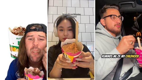 Aussie TikTokers Russ Eats, ByNessa and Sydney Food Brothers try the Milo McFlurry