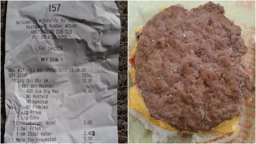 Ms Mchugh made the stomach-churning discovery in her toddler's cheeseburger. (Facebook)