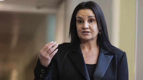 Senator Jacqui Lambie addresses the media
