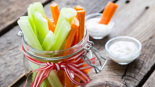 Light spinach dip with vegetable sticks recipe, as featured in Shape Me by Susie Burrell