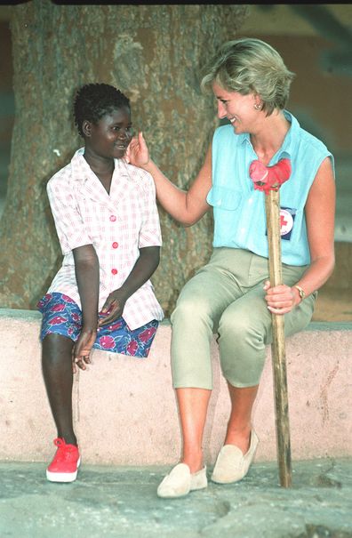 Diana with Sandra Tigica 13 at the orthopaedic workshop in Neves Mendinha, near Launda, Angola.   