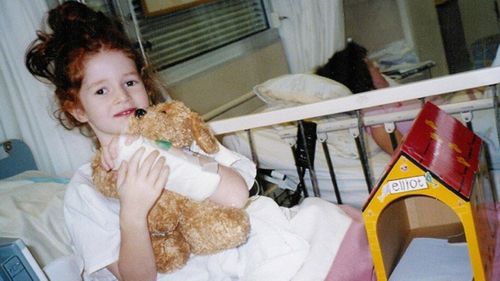 Jemima Leydon aged five in hospital in Adelaide where she was treated for ovarian cancer.