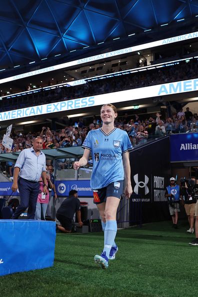 Cortnee Vine of Sydney FC walks out to be recognised for the Matildas performance during the recent Women's World Cup during the round one A-League Women match between Sydney FC and Western Sydney Wanderers at Allianz Stadium on October 14, 2023 in Sydney, Australia.