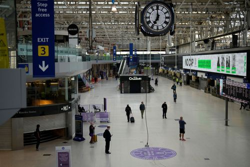 A very quiet Waterloo railway station in London, is seen with far fewer passengers than normal, June 21, 2022.