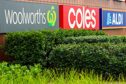 Woolworths, Coles and Aldi signage supermarket signage.