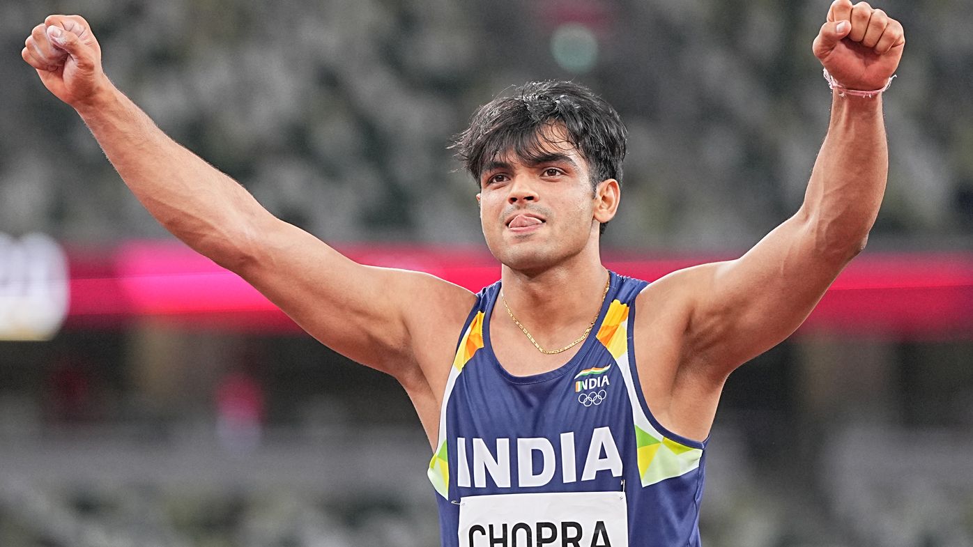 Neeraj Chopra of Team India competes in the Men&#x27;s Javelin Throw Final 