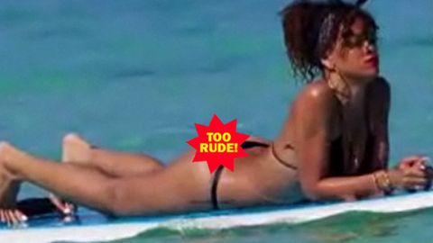 Too rude! Rihanna bears her backside in g-string bikini