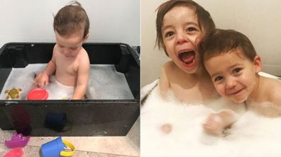 Heidi's sons in the bath