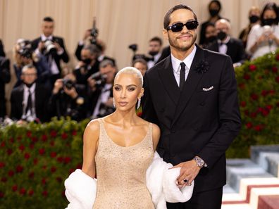Pete Davidson wears Dior and Kim Kardashian wears Marilyn Monroe's Jean Louis designed gown at the 2022 Met Gala celebrating In America: An Anthology of Fashion held at The Metropolitan Museum of Art on May 2, 2022 in New York City.