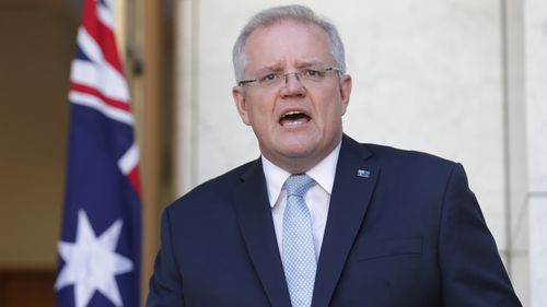 Prime Minister Scott Morrison Treasurer addresses the media during a press conference at Parliament House in Canberra today.