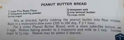 1932 peanut butter bread recipe from Depression era cookbook