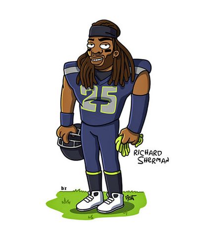 <b>The NFL’s biggest stars have undergone a dramatic makeover to mark ‘The Simpsons’ 25th anniversary.</b><br/><br/>Sports website <i>The Bleacher Report</i>, along with Simpsons-styled artist Adrien Noterdaem, created the caricatures to celebrate the iconic show and the start of the NFL season.<br/><br/>Star quarterbacks Peyton Manning and Tom Brady, giant defensive end J.J. Watt and loud-mouth cornerback Richard Sherman are among the NFL greats to get the four-finger treatment ...