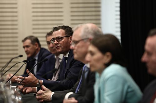 Premier of Victoria Daniel Andrews, Chief Medical Officer Professor Brendan Murphy and Prime Minister Scott Morrison address the media with Premiers and Chief Ministers following a Council of Australian Governments (COAG) meeting back on March 13. Photo: Dominic Lorrimer