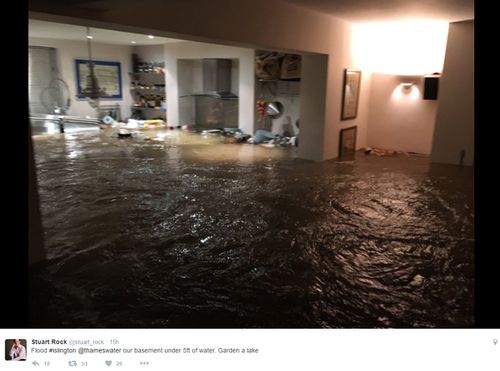 Stuart Rock said he heard the door bust and water quickly filled his basement flat. Source: Twitter