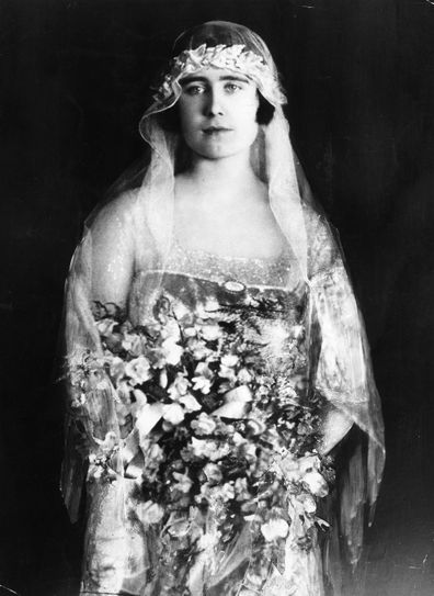 Lady Elizabeth Bowes-Lyon (1900 - 2002) dressed as a bridesmaid to Princess Mary, Countess of Harewood. 