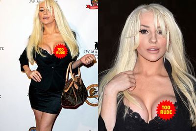 It was only a matter of time before Courtney Stodden had a nip slip! But then again, what did she expect to cover with that teeny tiny top? Poor peeps at the 2013 Eagle & Badge Gala... <br/>