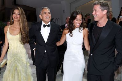 Amal Clooney, George Clooney, Ines de Ramon and Brad Pitt