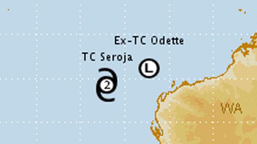 Ex-tropical cyclone Odette and tropical cyclone Serojs off the coast of WA.