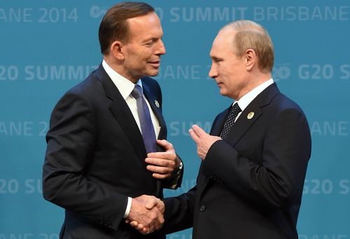 Tony Abbott and Vladimir Putin at G20 in 2014.