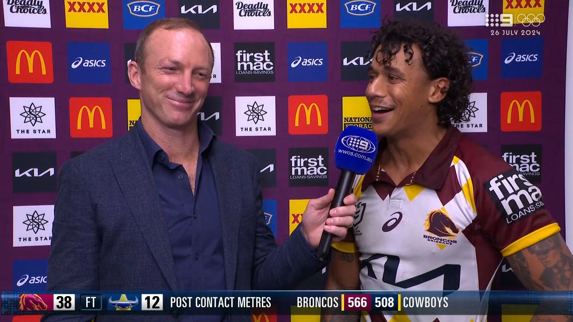 'In one ear, out the other': Tristan Sailor's cheeky dig at dad Wendell after dominant Broncos win