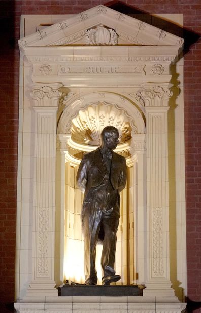 A statue of Britain's Prince Philip is lit up after unveiling by Britain's Queen Camilla upon her arrival to attend the Royal British Legion Festival of Remembrance at the Royal Albert Hall in London, Britain, November 11, 2023. REUTERS/Maja Smiejkowska/Pool