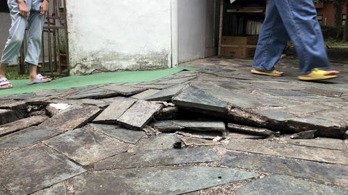 This photo provided by The Mount Carmel Presbyterian Church shows the damaged pavement outside the church following an earthquake, in Yuli township in Hualian, eastern Taiwan, Sunday, Sept. 18, 2022. (The Mount Carmel Presbyterian Church via AP)