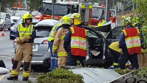 A woman was killed and a man critically injured after a crash at Erina on the New South Wales Central Coast. (Image: Jacinta Lee, NBN)