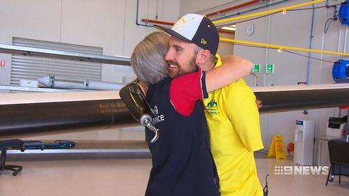 Sean Pollard has been reunited with the nurse who saved his life. (9NEWS)