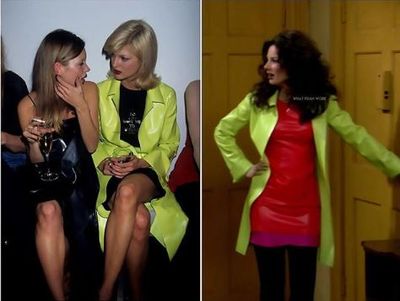 The Nanny's Fran Fine channels Linda Evangelista in a coat by Marc Jacobs and a dress by Helmut Lang