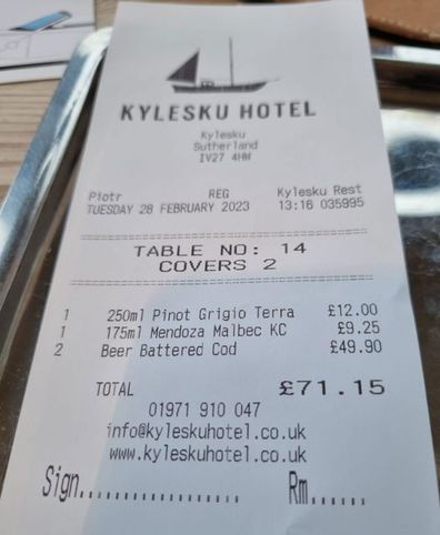 Receipt for Fish and Chips