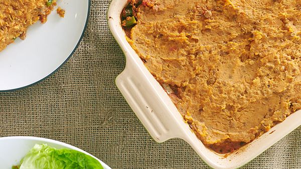 Zoe Bingley-Pullin's lamb and vegetable samosa pie with sweet potato and lentil top