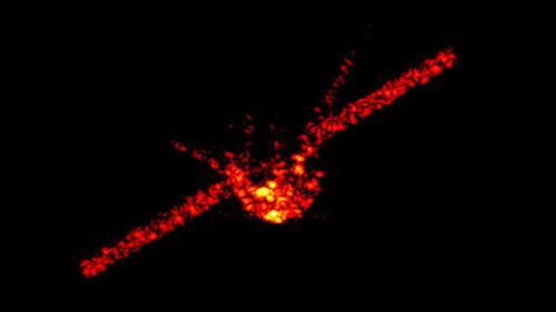Tiangong-1 can be seen in this radar image from the Fraunhofer Institute for High Frequency Physics and Radar Techniques near Bonn, Germany. (AP)