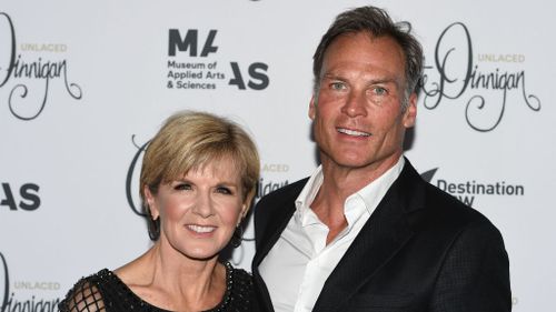 Julie Bishop and partner David Panton at a fashion launch in Sydney. (AAP)