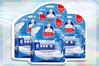 9PR: DUCK Toilet Cleaner Fresh Discs Dispenser, Marine Scent, 6 Gel Discs, Four Pack