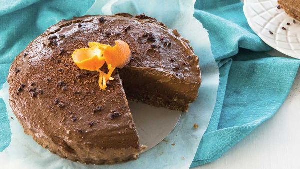 Raw orange chocolate mousse cake by Jenni Madison, author of The Healthy Coconut cookbook