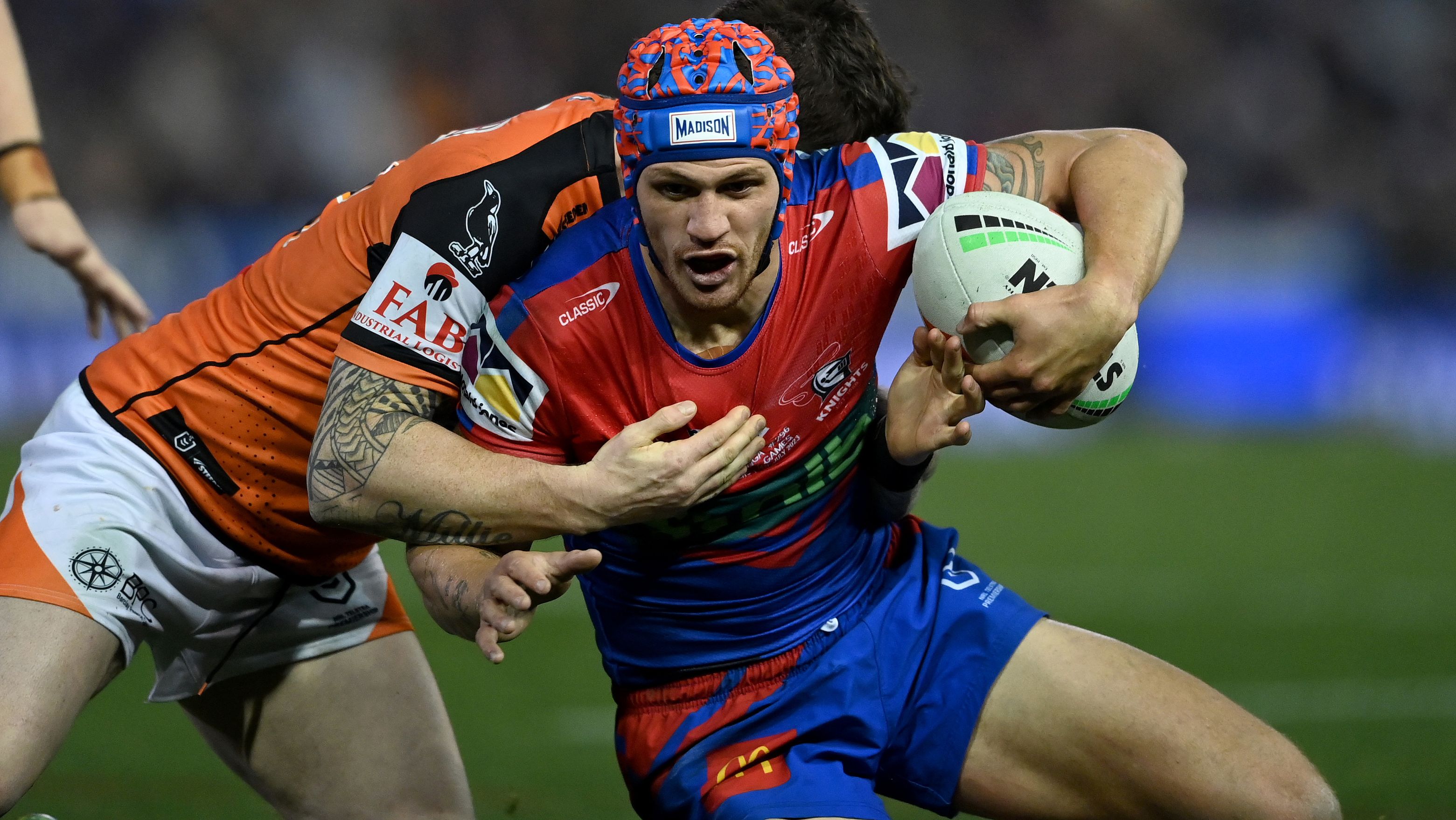 Kalyn Ponga in action for the Knights against the Tigers. NRL Photos/Gregg Porteous
