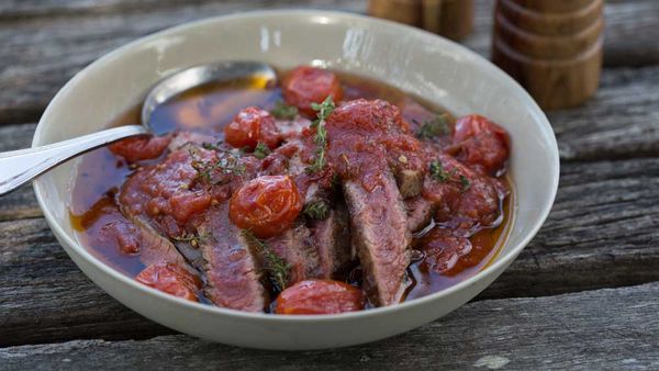 Paul West's skirt steak in tomato oil