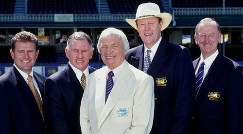 Channel Nine's iconic cricket commentary team featuring Mark Taylor,  Ian Chappell, Richie Benaud, Tony Greig and Bill Lawry. (Supplied)