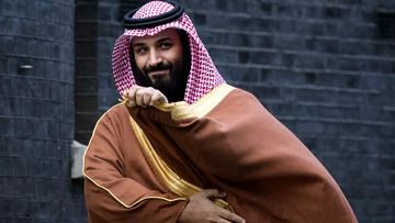  Saudi Crown Prince Mohammed bin Salman arrives to meet with British Prime Minister Theresa May on the steps of number 10 Downing Street on March 7, 2018 in London, England