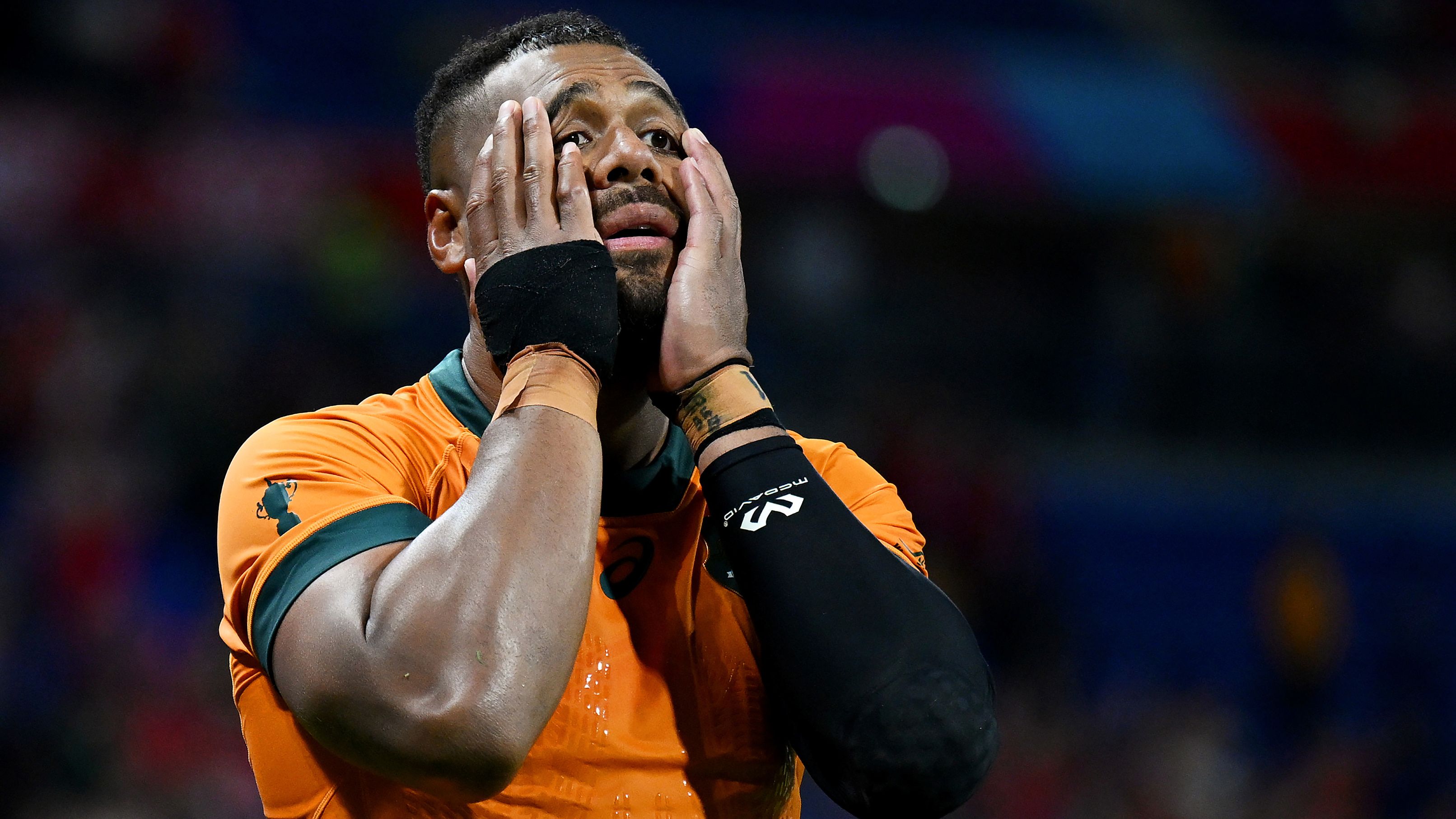 Samu Kerevi of Australia reacts after the record loss at the Rugby World Cup.