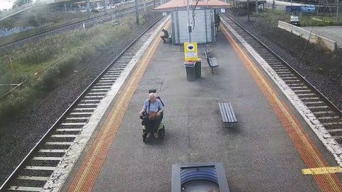 CCTV shows Gary Stapleton on the platform of Jacana Station on April 16. 